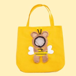 ペット用バッグ小さなミツバチのキャンバスバッグ猫用のヘッド出しバッグ携帯用外出用バッグ猫リュック
