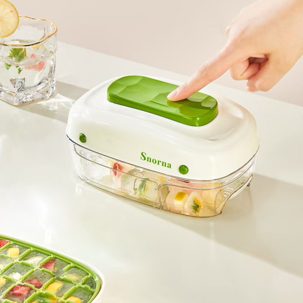 アイスキューブトレイ 押し出し式 家庭用氷製造器 蓋付き 冷蔵庫収納ボックス アイスキューブトレイ アイストレー · ミントグリーン – スタンダードタイプ