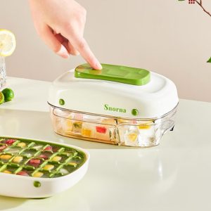アイスキューブトレイ 押し出し式 家庭用氷製造器 蓋付き 冷蔵庫収納ボックス アイスキューブトレイ アイストレー · ミントグリーン – スタンダードタイプ